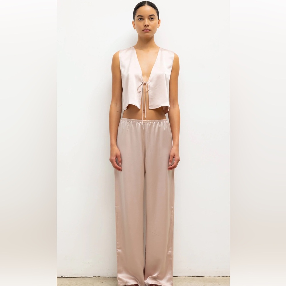 LESET Barb Satin Wide Leg Pants Sakura Pink NWT